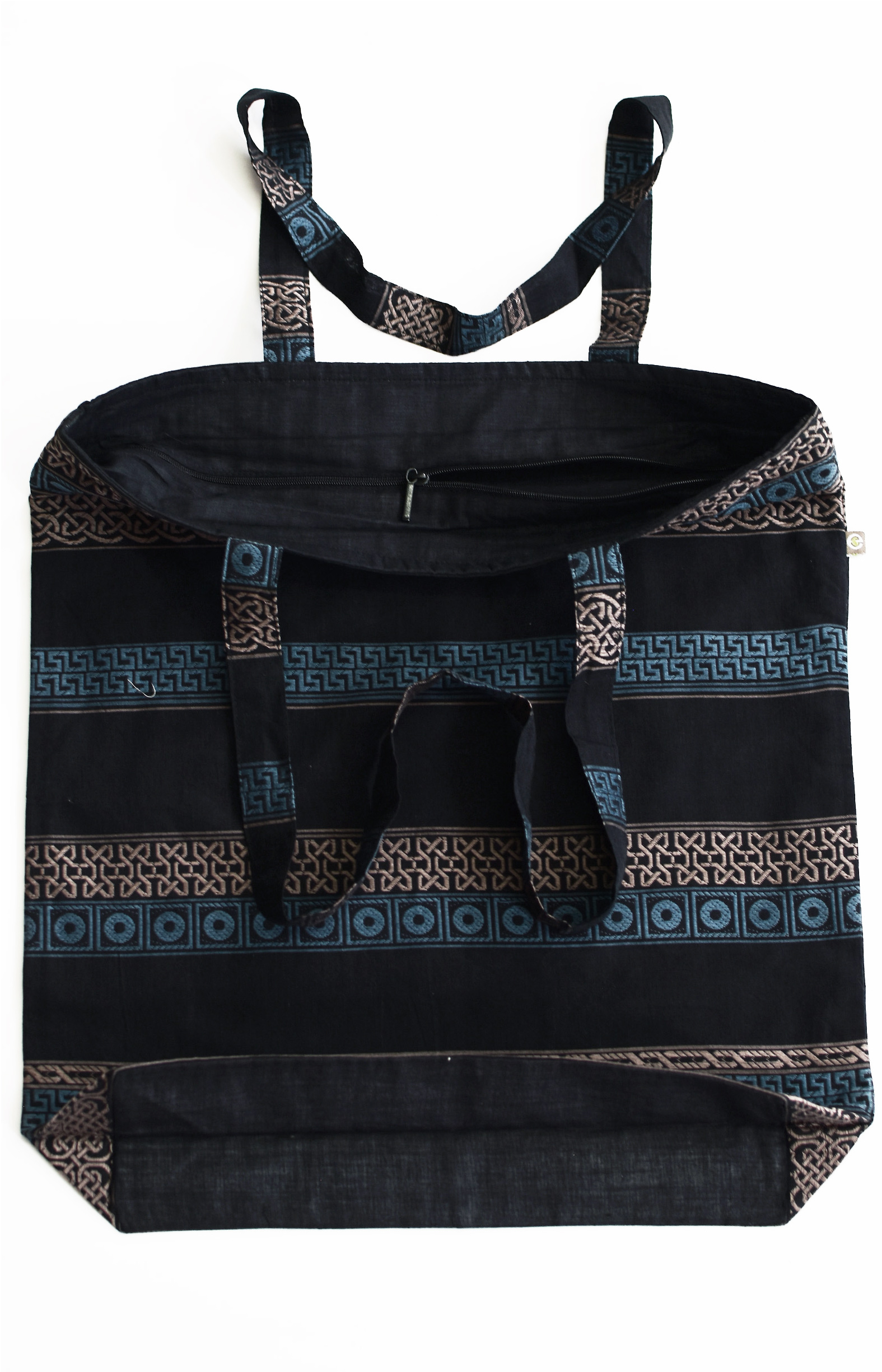 Black,blue and brown Handwoven Organic Cotton Tote Bag  